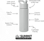 Simple Modern Kids Water Bottle with Straw Lid | Vacuum Insulated Stainless Steel Metal | Reusable Leak Proof BPA-Free Thermos for School | Summit Collection | 18oz, Ice Gray