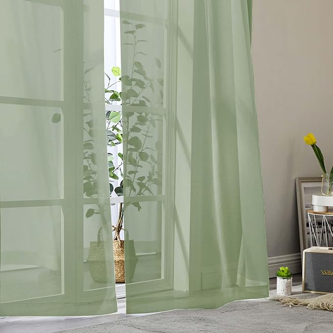 Sage Green Sheer Curtains for Bedroom Living Room 96 Inches Long 2 Panels - Image 9