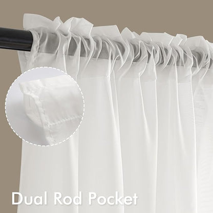 MIULEE Beige White Sheer Curtains 96 Inches Long 4 Panels 42 x 96 Inches | - Image 3