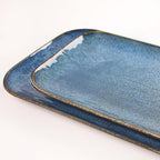 Porcelain Dinner Plates Blue 2 PCS, Serving platters for entertaining, for Fruit, cheese, snack, Bread, cupcake, Salad - Scratch Resistant durable, Microwave, Dishwasher Safe