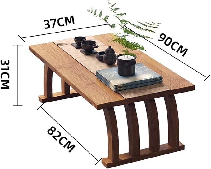 Portable Japanese Floor Table, Wooden Rectangular Coffee Table - Image 2