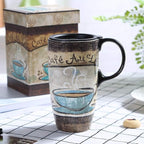 Topadorn Ceramic Travel Mug Latte Mug 17 oz. Coffee Cup with Sealed Lid and Gift Box, Set of 2