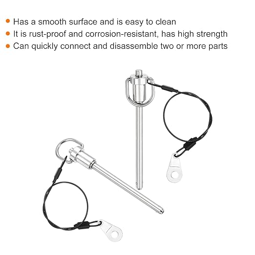 uxcell 1 Pcs Quick Release Pin, 6.3x75mm(Dia. x L) Push-Button Ball Locking Pin 304 Stainless Steel Ring Handle Locking Pin with Wire for Audio Bimini Top Marine, Silver
