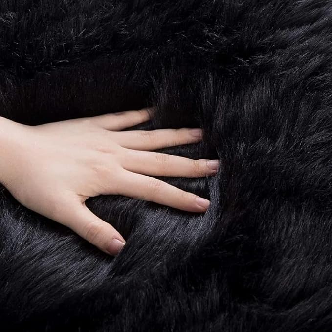 ORINOVA Black Fluffy Faux Fur Rug - Image 8