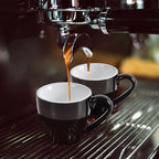 homEdge Porcelain Espresso Shot Cup Set with Saucers and Stainless Steel Spoons - 80 ml / 2.67 oz, Set of 4, Black