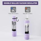 Slim Insulated Water Bottles for Travel 25oz with Clip, Double Wall Vacuum Stainless Steel Water Bottle Keeps Drinks Cold 24 Hrs/Hot 12 Hrs, 100% Leakproof, BPA Free(Purple)