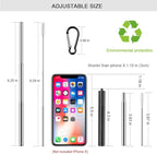 2 Pack Reusable Metal Straws Collapsible Stainless Steel Drinking Straw Travel Portable Telescopic Straw with Case,2 Cleaning Brushes Included Black/Turquoise