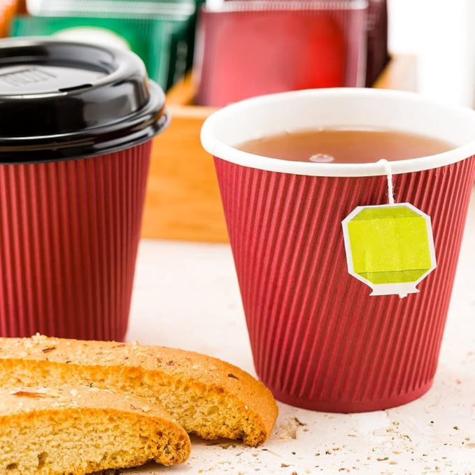 Restaurantware 8 Ounce Double Wall Disposable Coffee Cups, 500 Insulated Crimson Paper Tumblers, Ripple Wall Design, Lids Sold Separately for Hot Drinks like Tea, Hot Chocolate, and More