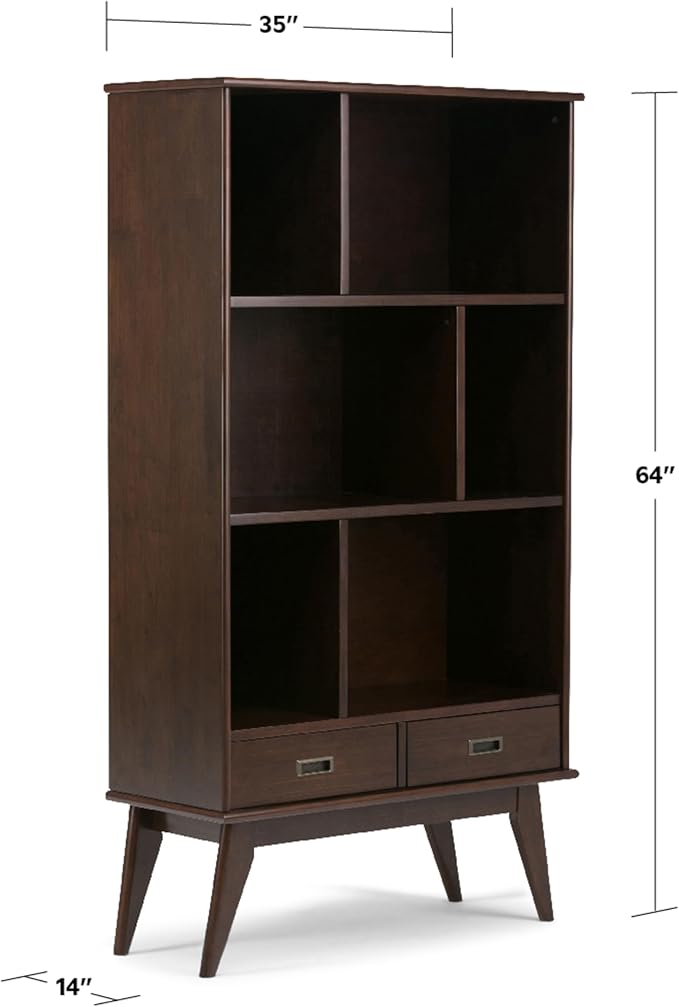 SIMPLIHOME Draper 35 inch Mid-Century Modern Bookcase and Storage Unit in - Image 3