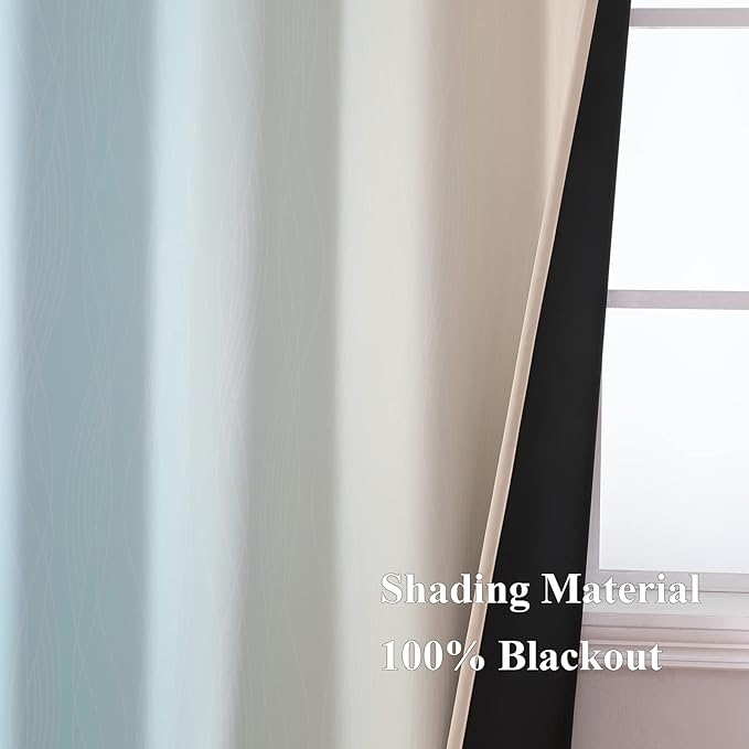 Aqua and Beige Ombre Blackout Bedroom Curtains 102 Inches | Thermal Insulated - Image 5