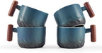 6oz Ceramic Espresso Cups with Wooden Handle, Small Coffee Cups for Latte Cappuccino, Tea Cups Set of 4