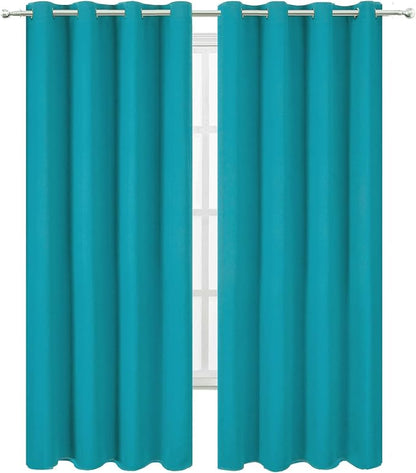 Blackout Curtains 52 x 90 Inch Long Teal Curtains Set of 2 Panels Room - Image 2