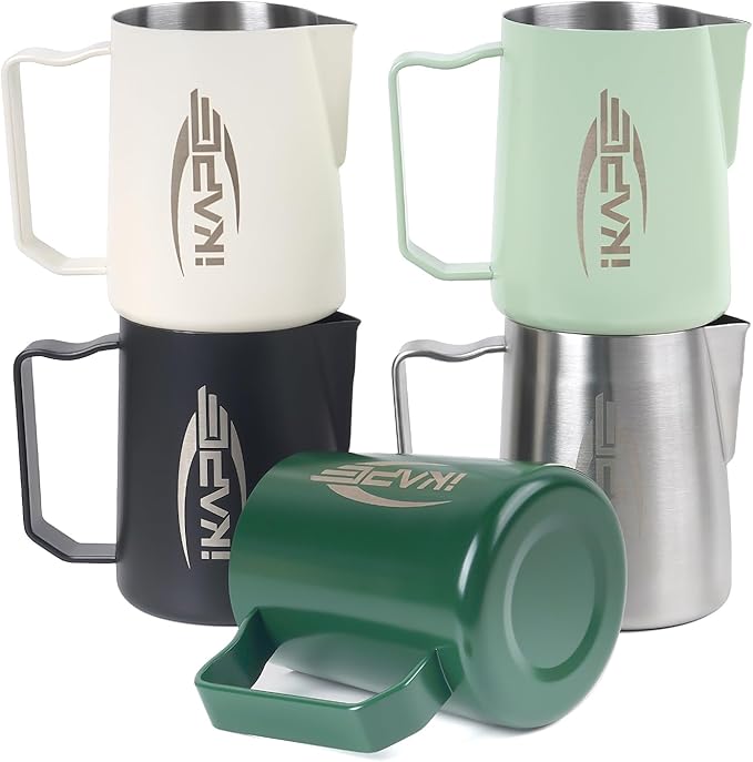 IKAPE Espresso Milk Pitcher, Espresso Steaming Pitcher with Sharp Spout for Espresso Barista Tool, 15.4 oz / 450ml Milk Frothing Jug (Silver)