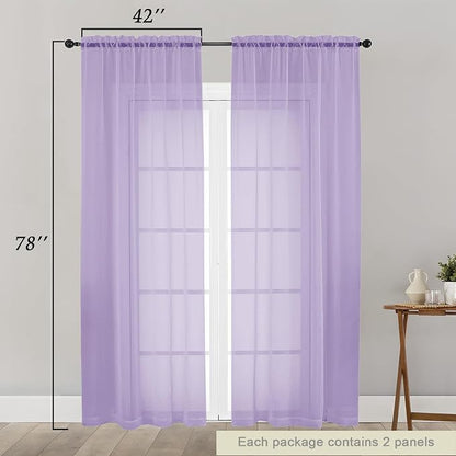 Lavender Sheer Curtain for Bedroom Living Room 78 Inches Long 2 Panels Set - Image 2