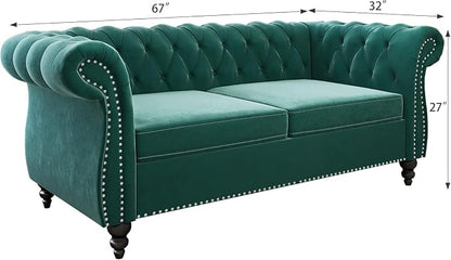 Mid-Century 2 Seater Sofa, Velvet Loveseat - Image 2