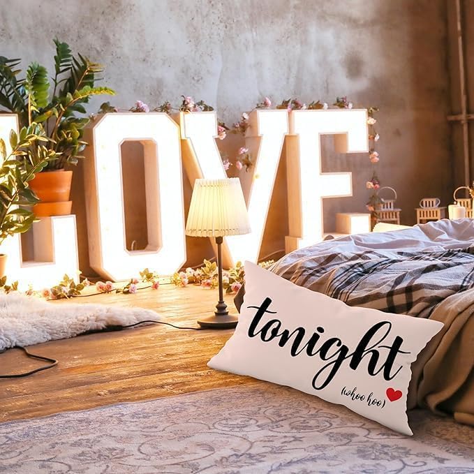 Mancheng-zi Funny Couples Reversible Soft Pillow Cover, Wedding Anniversary Bridal Shower Gifts, Gift for Couples, Anniversary, Wedding, Engagement, 20X26 Inch Flannel Cushion Cover for Couch (White)