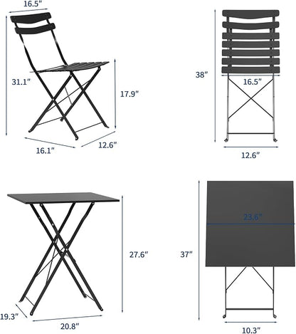 GarveeLife 3 Piece Patio Bistro Set, Folding Patio Bistro Table and Chairs Set - Image 8
