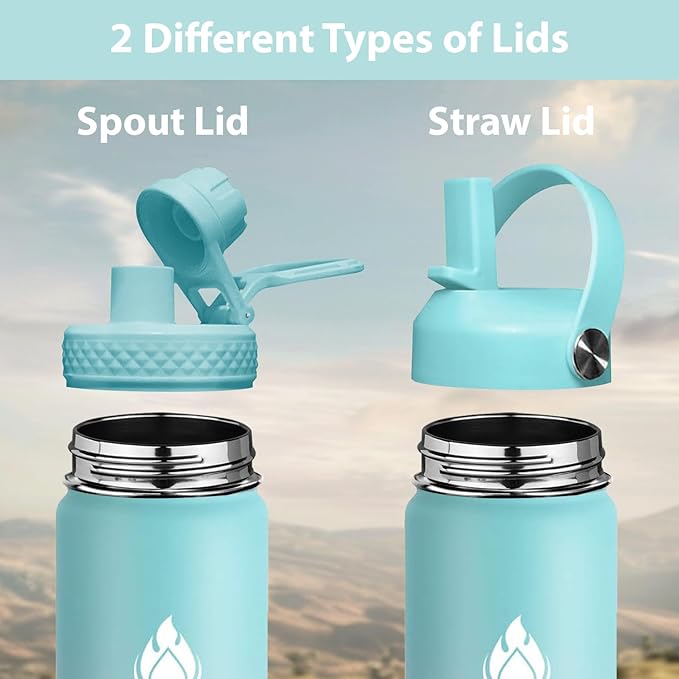SENDESTAR Water Bottle 40oz Double Wall Vacuum Insulated Leak Proof Stainless Steel Sports Water Bottle—Wide Mouth with New Flex Straw Lid & Spout Lid (Hydrangea)