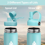SENDESTAR Water Bottle 40oz Double Wall Vacuum Insulated Leak Proof Stainless Steel Sports Water Bottle—Wide Mouth with New Flex Straw Lid & Spout Lid (Bubble Gum)