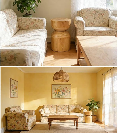 Solid Wood Stool & Sofa Side Table, Rustic Hourglass Wabi-Sabi Accent Coffee - Image 6