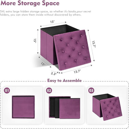 B FSOBEIIALEO Storage Ottoman Cube Velvet Tufted Folding Ottomans - Image 3