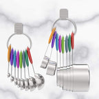 Measuring Cups & Spoons Set of 16, Wildone Premium Stainless Steel Measuring Cups and Measuring Spoons with Colored Silicone Handle, Including 8 Nesting Cups, 8 Spoons, for Dry and Liquid Ingredient