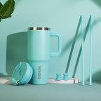 BJPKPK 30 oz Insulated Tumbler With Lid And Straw Stainless Steel Tumblers Cup With Handle For Women And Men,Turquoise