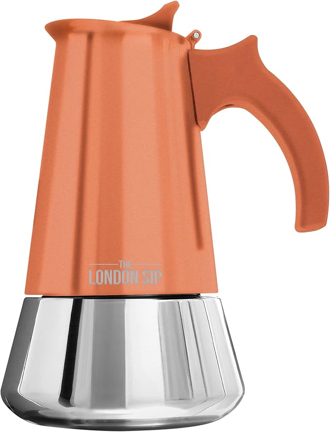 London Sip Stainless Steel Stovetop Espresso Maker Moka Pot Italian Coffee Percolator, Copper, Medium (10.14 oz)