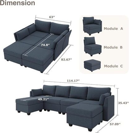 Huatean Home 114.17" Modular Sectional Sofa, 6 Seat Modular Couch - Image 2