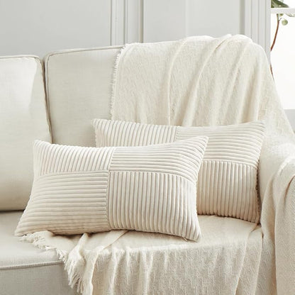 Fancy Homi 2 Packs Cream Lumbar Decorative Throw Pillow Covers 12x20 Inch by Fancy+Homi