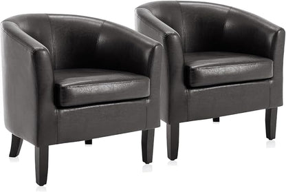 BELLEZE Accent Barrel Chair Set of 2, Linen Round Chair Club Tub Sofa Corner by BELLEZE