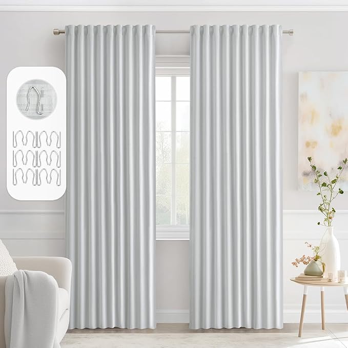MIULEE Greyish White Back Tab Blackout Curtains 52x90 Inch Long 2 Panels | Rod by MIULEE