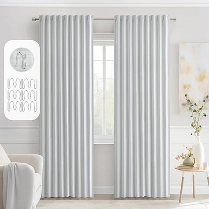 MIULEE Greyish White Back Tab Blackout Curtains 52x72 Inches Long 2 Panels | by MIULEE