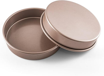 HAPPIELS Non Toxic Nonstick 9 inch Round Cake Pans Set of 2 | Quality Non Stick 9 inches Layer Circle Cake Pan 2 inches Deep | Best 9in Baking Pan PFOA, BPA free Nontoxic | 9inch 9inches Cake Pans Set