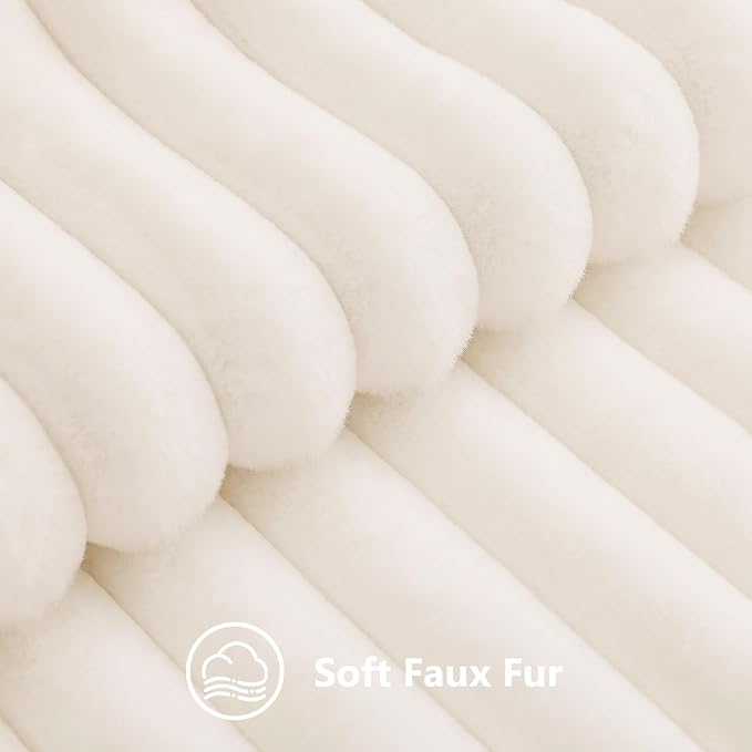 decorUhome Fall Faux Fur Throw Pillow Covers 24x24 Set of 2 Cream White | - Image 3