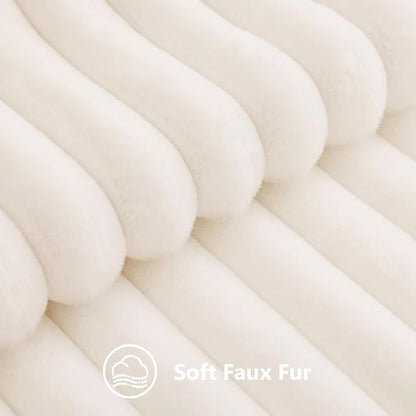 decorUhome Fall Faux Fur Throw Pillow Covers 24x24 Set of 2 Cream White | - Image 3
