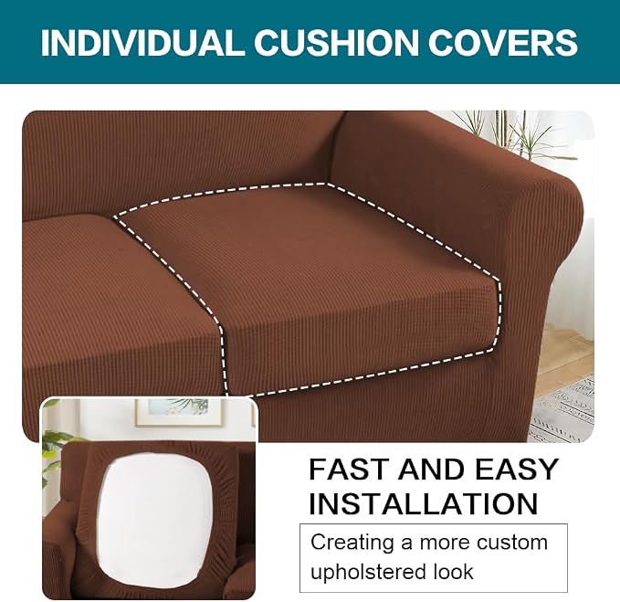 Turquoize 3 Piece Sofa Covers for 2 Cushion Couch Sofa Slipcover Soft Couch - Image 5