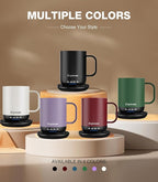 Self Heating Coffee Mug T1-16oz Fast Heating & Ultra Long-Lasting Battery Life, Heated Coffee Mug Up to 149℉ - Touch & App Controlled Coffee Mug, Birthday Gifts for Women and Men