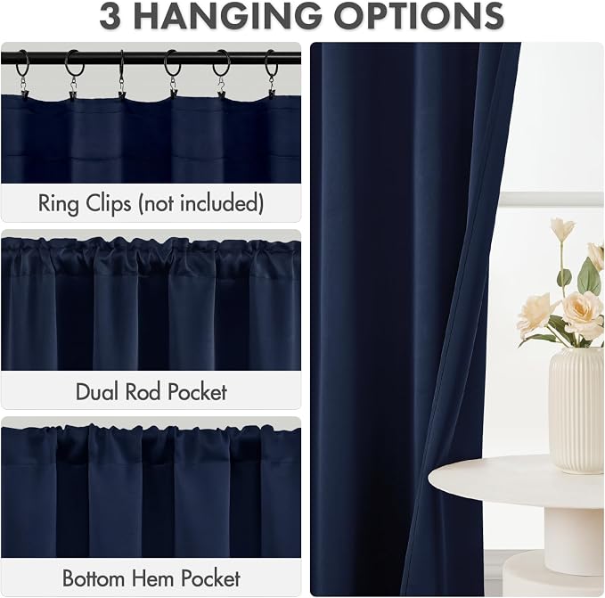 MIULEE Navy Blue Blackout Curtains 4 Panels Set 72 Inch Length Bedroom | - Image 3
