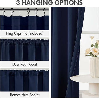 MIULEE Set of 4 Navy Blue 45 Inch Short Blackout Kitchen Window Curtains | - Image 2