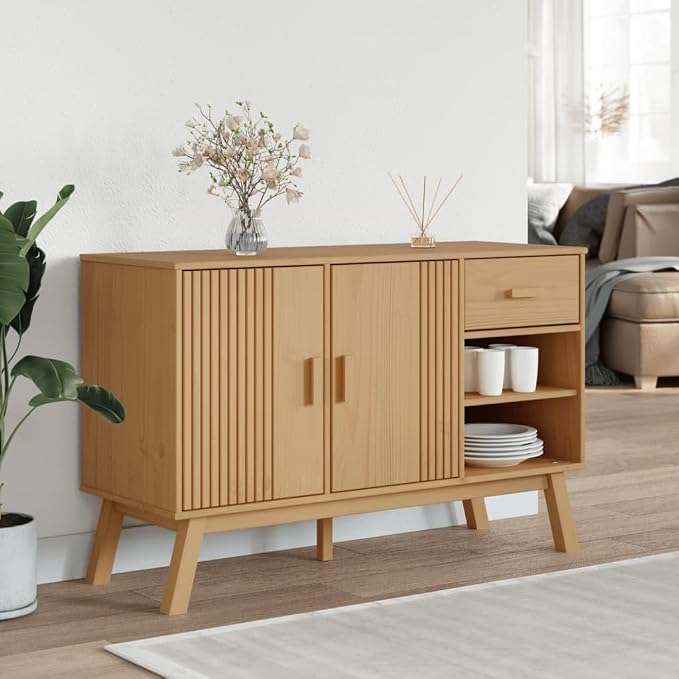 Scandinavian Solid Pine Sideboard, Mid-Century Modern Buffet Cabinet - Image 2