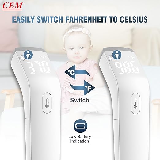CEM DT-8807S FDA CE Digital Thermometer for Adults and Kids, No Touch Forehead Thermometer for Baby, 2 in 1 Body Surface Mode Infrared Temperature Gun with Fever Alarm and Instant Accuracy Readings