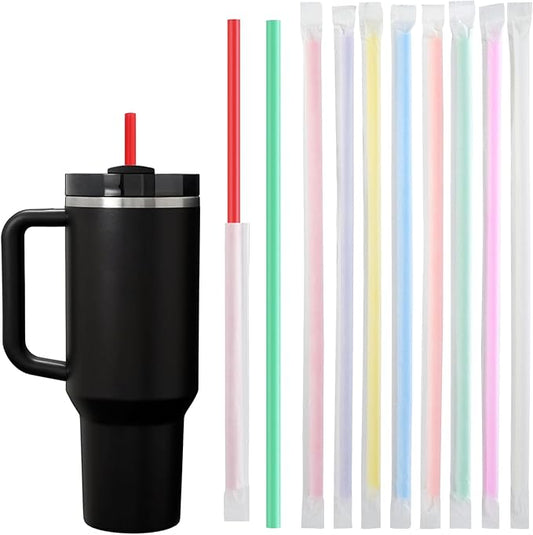 ALINK 100 Pcs Long Disposable Straws for Stanley 40 oz 30 oz Tumbler, 12 inch Colorful Plastic Straws for Stanley, Owala, Yeti 40 OZ 30 OZ Cup, Individually Wrapped