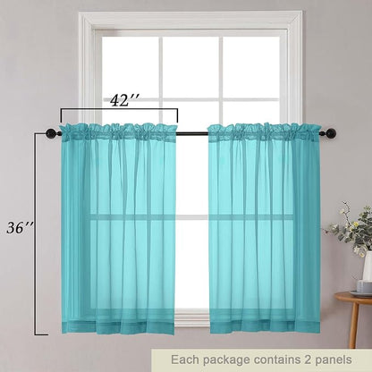 Cafe Curtains 36 Inch Length Tier 2 Pieces, Modern Soft Airy Sheer Kitchen - Image 2