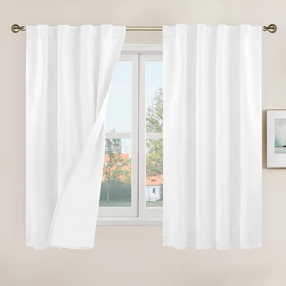 100% Blackout White Linen Curtains 48 Inches Long by LAMIT
