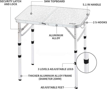 Yriuat Folding Camping Table 2ft Portable Picnic Table Adjustable Height Small - Image 4