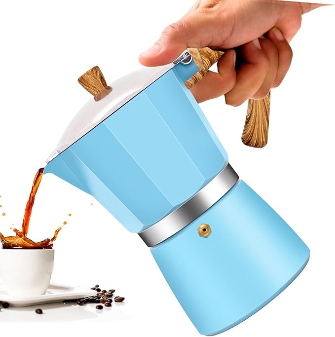9 Cup Aluminum Moka Pot Classic Stovetop Espresso Coffee Maker 450ml 15oz Coffeemaker Percolator Mocha Pot Greca Coffee Maker Cafe Makers for Italian and Cuban Café Brewing Blue
