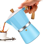 3 Cup Aluminum Moka Pot Classic Stovetop Espresso Coffee Maker 150ml 5oz Coffeemaker Percolator Mocha Pot Greca Coffee Maker Cafe Makers for Italian and Cuban Café Brewing Blue
