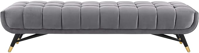 Modway Adept Mid-Century Modern Velvet Upholstered Tufted Accent Bench in Gray - Image 6
