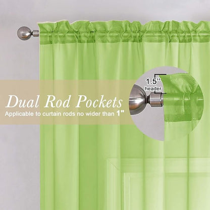 Lime Sheer Curtains for Living Room 90 Inches Long 2 Panels, Solid Color Voile - Image 5